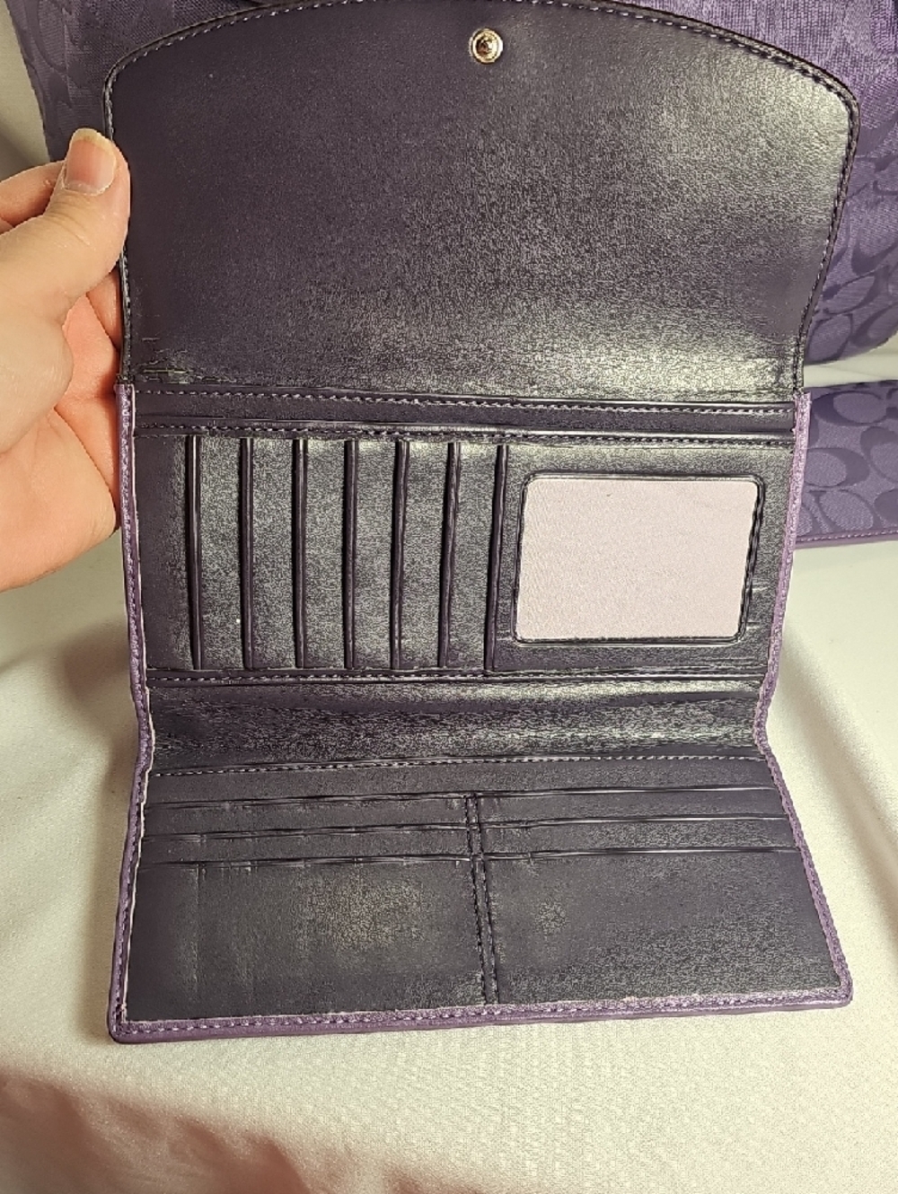 Coach Purple Signature Tote with Matching Wallet and Checkbook Cover - Picture 10 of 16